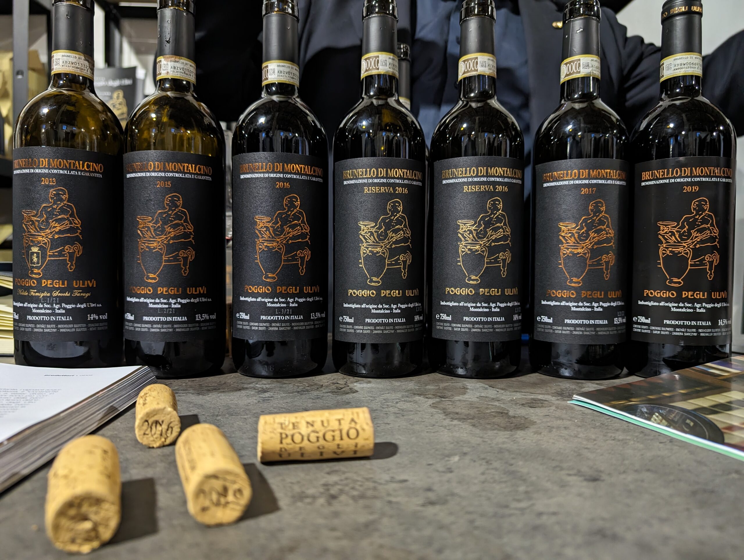  Line up dei vini degustati, articolo: Tenuta Poggio degli Ulivi, viaggio a Montalcino 2024, foto dell'autrice dei vigneti