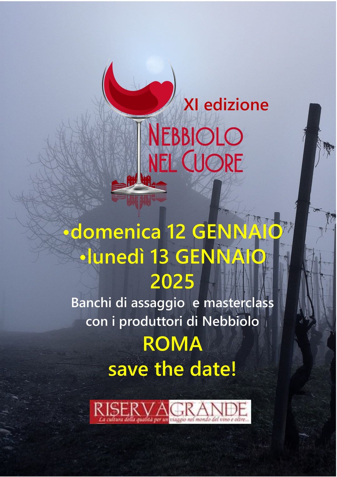 Nebbiolo Nel Cuore 2025: Esclusivo evento tematico a Roma, locandina da comunicato stampa